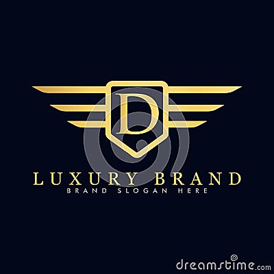 Alphabet capital logo creative design luxury concept with wings ornament silhouette Vector Illustration