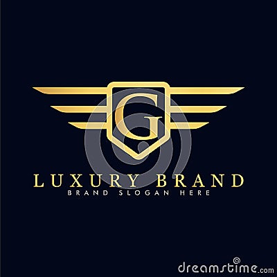 Alphabet capital logo creative design luxury concept with wings ornament silhouette Vector Illustration