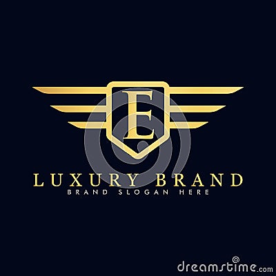 Alphabet capital logo creative design luxury concept with wings ornament silhouette Vector Illustration