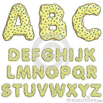 Alphabet cartoon letters font sweet donut style with candy. EPS10 Vector Illustration