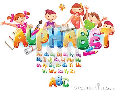 Alphabet with children Vector Illustration