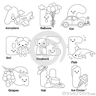 Alphabet coloring page Vector Illustration