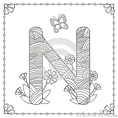 Alphabet coloring page Vector Illustration