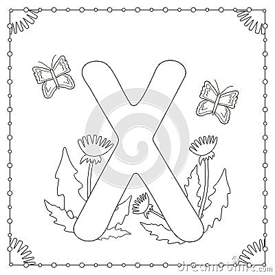 Alphabet coloring page. Vector Illustration