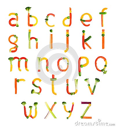 Alphabet created by vegetables Stock Photo