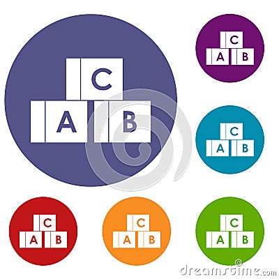 Alphabet cubes with letters A,B,C icons set Vector Illustration