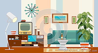 Retro Living Room Vector Illustration
