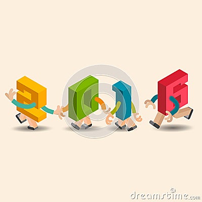 Alphabet design Happy New Year 2016 Vector Illustration