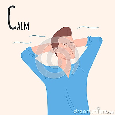 Alphabet Emotions concept. Male character calm and relaxing. Letter C - Calm. Vector cartoon Cartoon Illustration