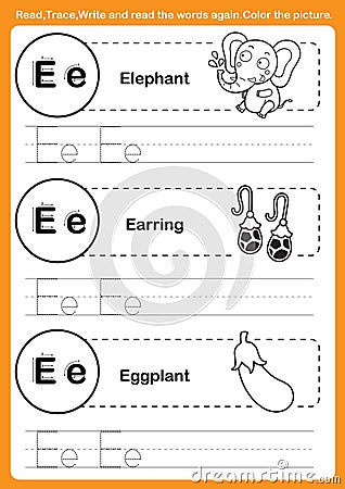 Alphabet exercise with cartoon vocabulary for coloring book Vector Illustration