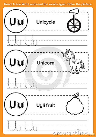 Alphabet exercise with cartoon vocabulary for coloring book Vector Illustration