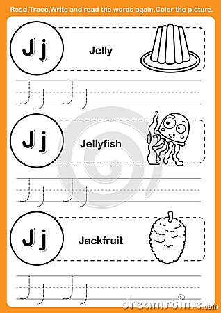 Alphabet exercise with cartoon vocabulary for coloring book Vector Illustration