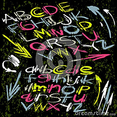 Alphabet font in graffiti style on a dark background Cartoon Illustration