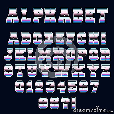 Alphabet font template 80s retro style Vector Illustration