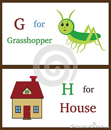 Alphabet G and H Cartoon Illustration