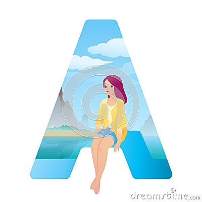 Alphabet A girl on the beach Stock Photo