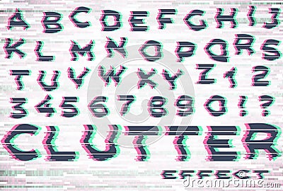 Alphabet with glitch and clutter effect Vector Illustration