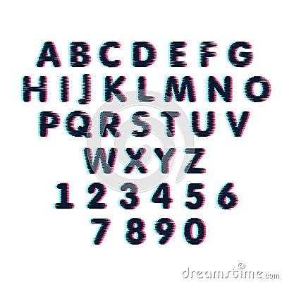 Alphabet in glitch style. Symbol of cyberpunk, hacker attack. Modern design, technological error effect for your design Vector Illustration