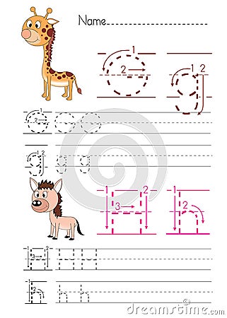 Alphabet handwriting G H Vector Illustration