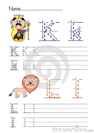 Alphabet handwriting K L Vector Illustration