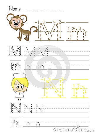 Alphabet handwriting M N Vector Illustration