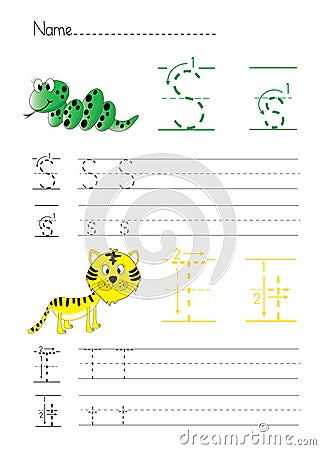 Alphabet handwriting S T Vector Illustration