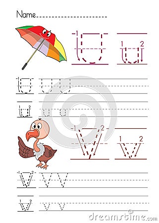 Alphabet handwriting U V Vector Illustration