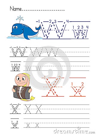 Alphabet handwriting W X Vector Illustration