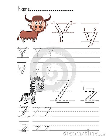 Alphabet handwriting Y Z Vector Illustration