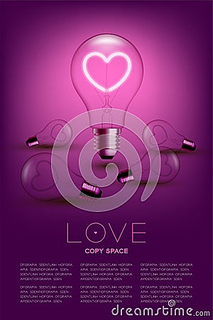 Alphabet Incandescent light bulb switch on set Love heart with broken valentine concept, illustration Vector Illustration