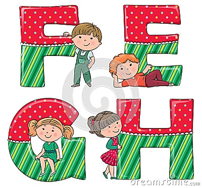 Alphabet kids EFGH Vector Illustration
