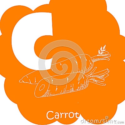 Alphabet for kids with vegetables. Healthy letter abc C-Carrot Vector Illustration