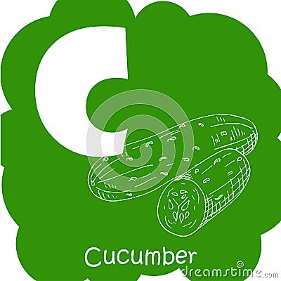 Alphabet for kids with vegetables. Healthy letter abc C-cucumber. Vector Illustration