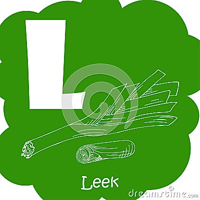 Alphabet for kids with vegetables. Healthy letter abc L-Leek Vector Illustration