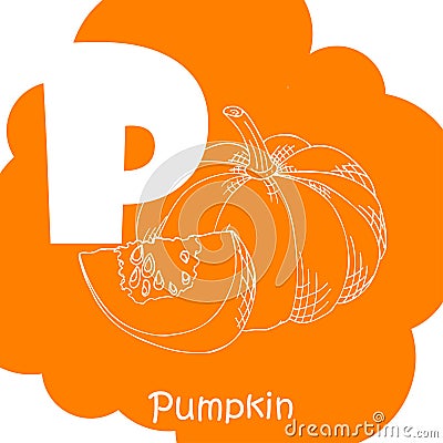 Alphabet for kids with vegetables. Healthy letter abc P-Pumpkin Vector Illustration