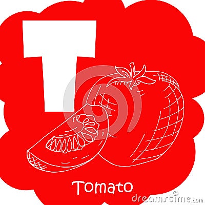 Alphabet for kids with vegetables. Healthy letter abc T-tomato Vector Illustration