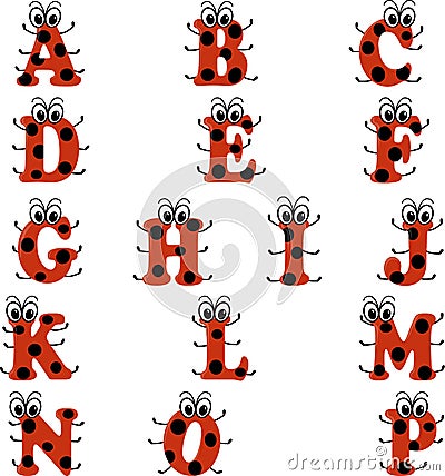 Alphabet in ladybug style, in red and black color Vector Illustration
