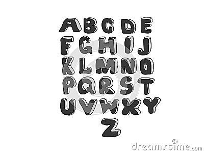 Alphabet latin vector 3D, volume, dark. Letters, hand drawing. Font illustration color Vector Illustration