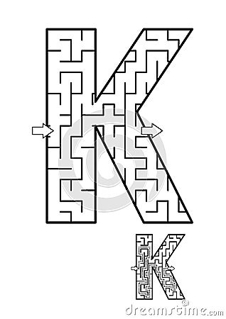 Letter K maze game for kids Vector Illustration