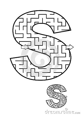 Letter S maze game for kids Vector Illustration