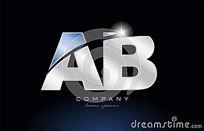 metal blue alphabet letter ab a b logo company icon design Vector Illustration