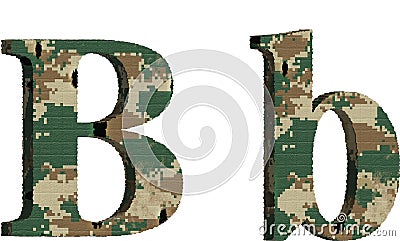Alphabet letter b font abstract military camouflage texture Cartoon Illustration