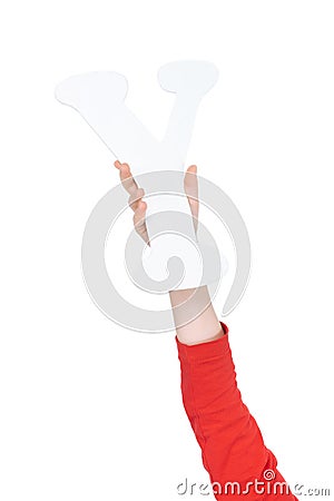 Alphabet letter in child hand Stock Photo