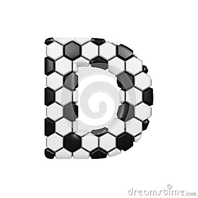 Alphabet letter D uppercase. Soccer font made of football texture. 3D render isolated on white background. Stock Photo