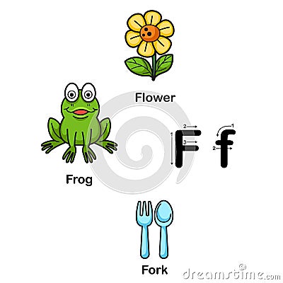 Alphabet Letter F-flower,frog,fork vector illustration Vector Illustration