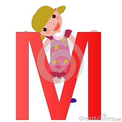 Alphabet letter M(girl) Vector Illustration