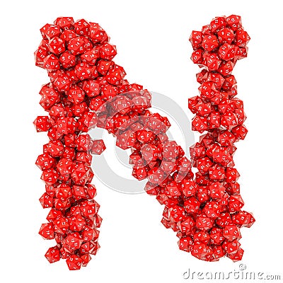 Alphabet letter N from red twenty-sided dice, 3D rendering Stock Photo