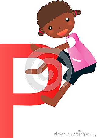 Alphabet letter P(girl) Vector Illustration