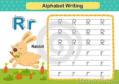 Alphabet Letter R-Rabbit exercise with cartoon vocabulary Vector Illustration