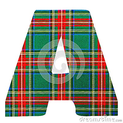 A ALPHABET LETTER - Scottish style fabric texture Symbol Character on White Background Stock Photo